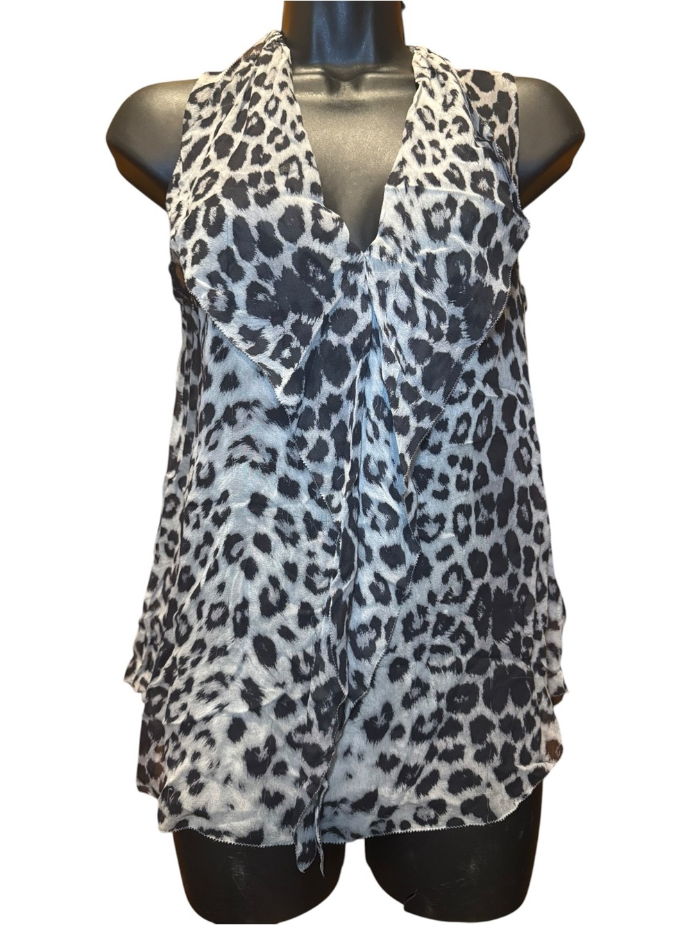 Babaton Black & White Leopard Print Sleeveless Blouse